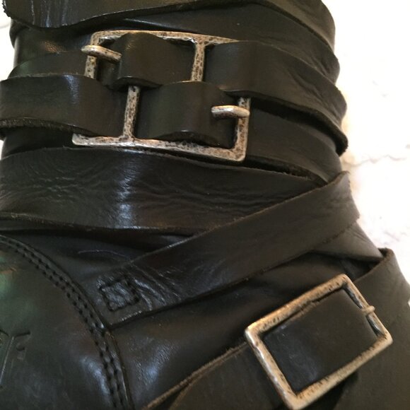 Frye Women’s Veronica Strappy Black Leather Moto Boot Size US 7.5 - Picture 15 of 16